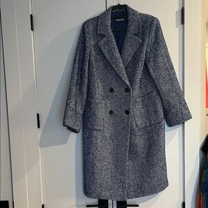 PIECES Navy Herringbone Double-Breasted Pea Coat